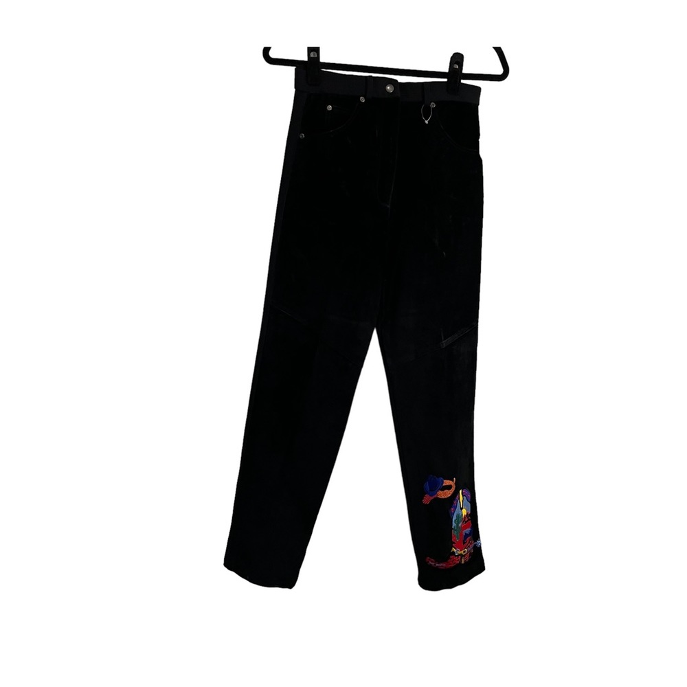 Morris Kaye & Sons Black Leather Texas Cowboy Boot Embroidered Pants Womens M